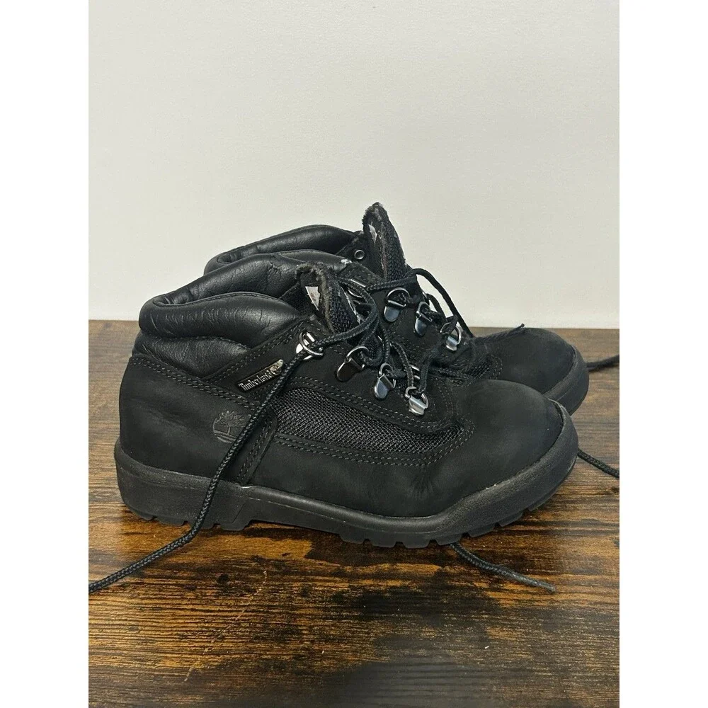 Timberland Kids Field Boots In Black Nubuck Leather Size 1.5 M Youth